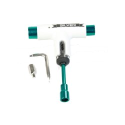 Silver Skate Longboard Tool Pro White / Green Steel