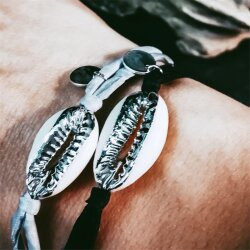 Vintageliebe Armband Seidenband  Muschel Silber